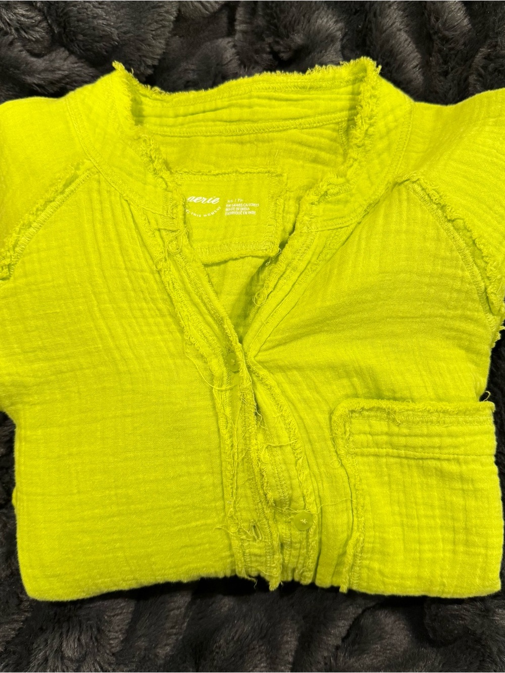 aerie Neon Lime Button-Front Textured Top